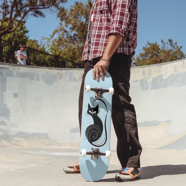 PLANCHE DE SKATEBOARD CHAT NOIR BLEU (Extérieur 2)