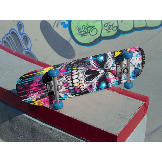 Planche de skateboard Crâne Graffiti Néon Street A (punk skull skateboard deck)