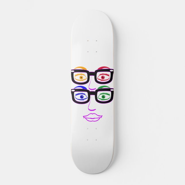 Planche de skateboard lunettes quatre yeux colorée (Recto)