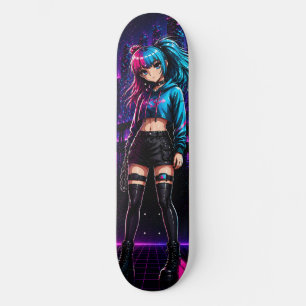 Planche de skateboard néon Cyberpunk Fille Anime