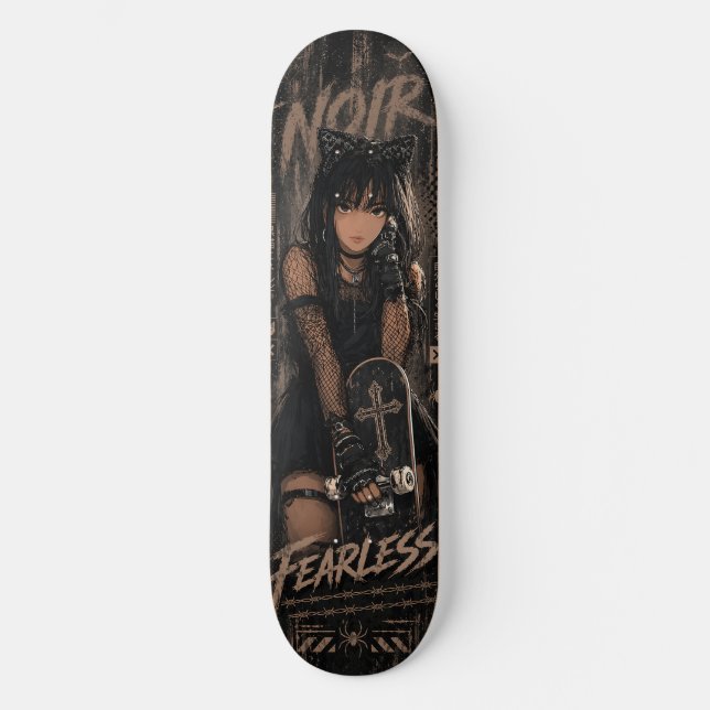 Planche de skateboard noir gothique fille anime ch (Recto)