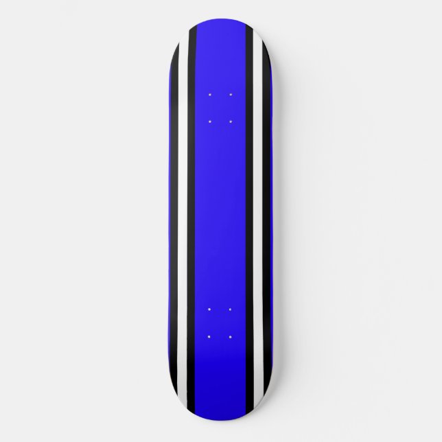 Planche de skateboard rayée bleu noir et blanc (Recto)