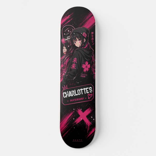 Planche de skateboard rose personnalisée de fille  (Recto)
