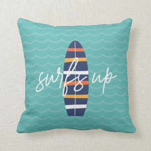 Planche de surf bleue Surfs Up et oreiller Vagues