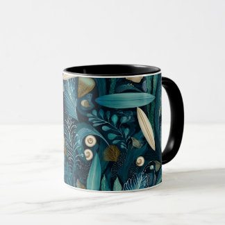 Planche de surf élégante et mug de plage aux algue