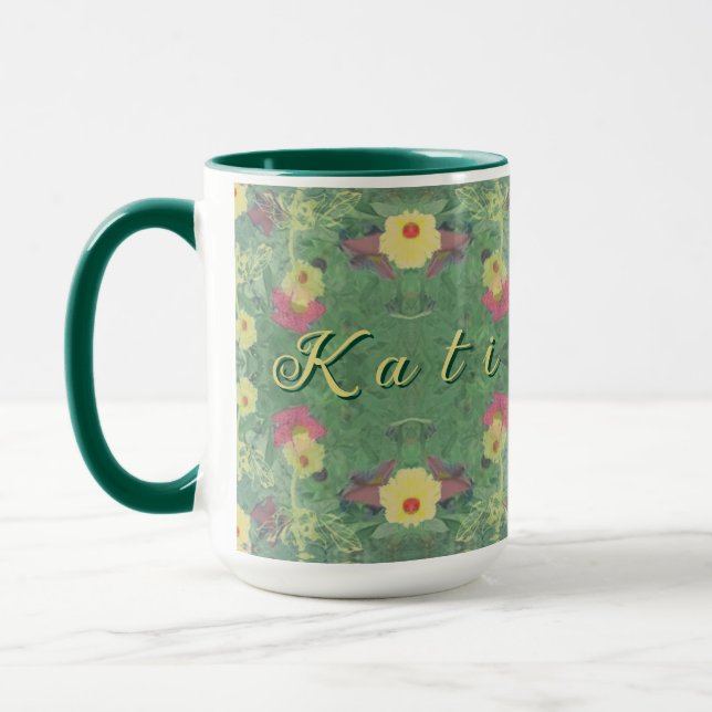 Plancher de la forêt florale avec nom Mug (Gauche)