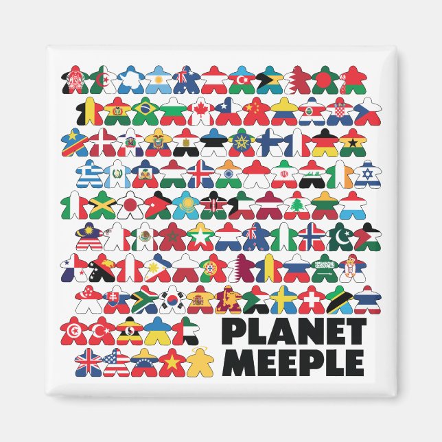 Planet Meeple, Black Text Carré Magnet (Devant)