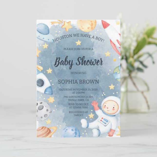 Planète Espace Externe Baby shower Invitation Garç (Debout devant)