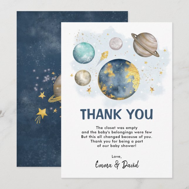 Planète spatiale Galaxie Baby shower Merci (Devant / Derrière)
