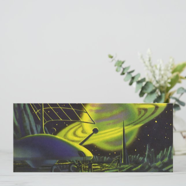Planète verte néon vintage de science-fiction avec (Debout devant)