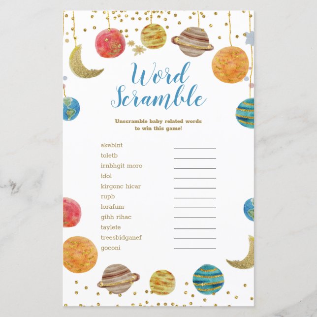 Planètes Espace Extérieur Baby shower Mot (Devant)