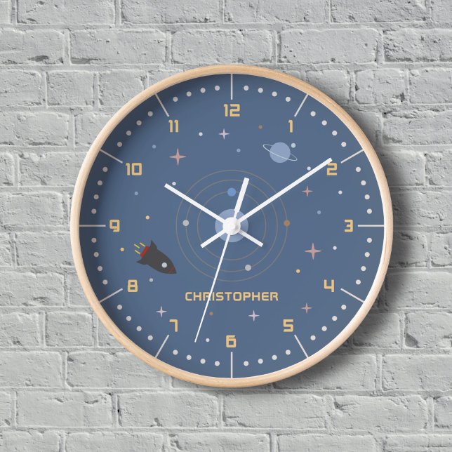 Planètes et Rocket, horloge murale spatiale extern (Planets & Rocket, Outer Space Wall Clock)