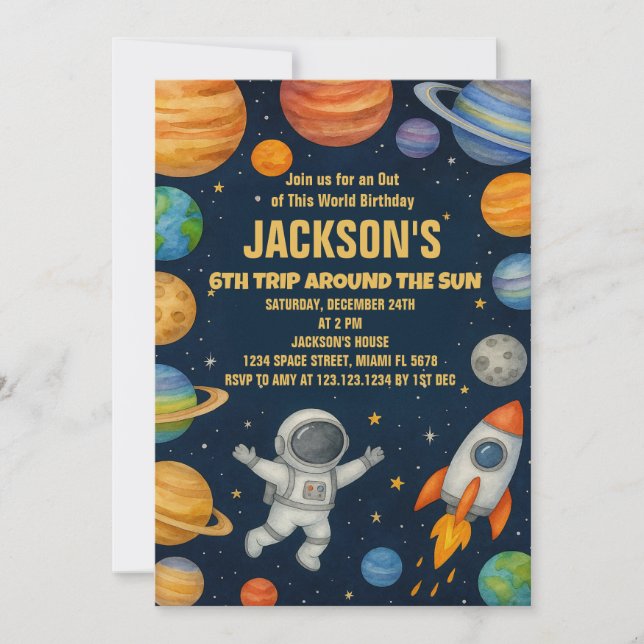 Planètes et roquettes Invitation d'anniversaire (Devant)