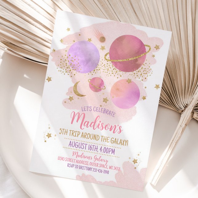 Planètes Invitation d'anniversaire, Space Galaxy G (Outer space girl birthday invitation)