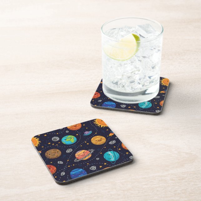 Planètes joyeuses Dessous de verre à dos de liège (Côté Droit)