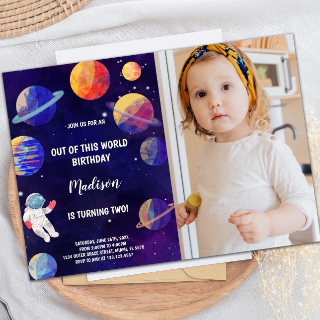 Planètes violettes Galaxy Invitations avec photo (Purple Planets Galaxy Invitations with photo)