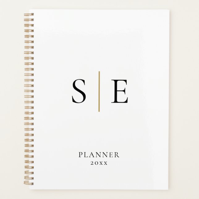 Planificateur 2023 à monogramme noir et or minimal (Devant)