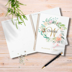 Planificateur 2023 Monogramme Script Floral Or Ros