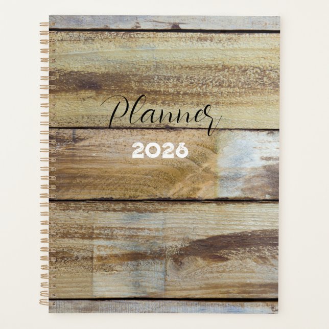 Planificateur 2026 en planches de bois patiné vint (Devant)