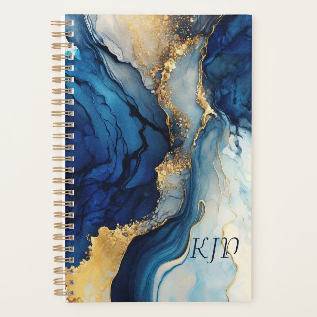 Planificateur à aquarelle en marbre d'agate bleu m (Devant)