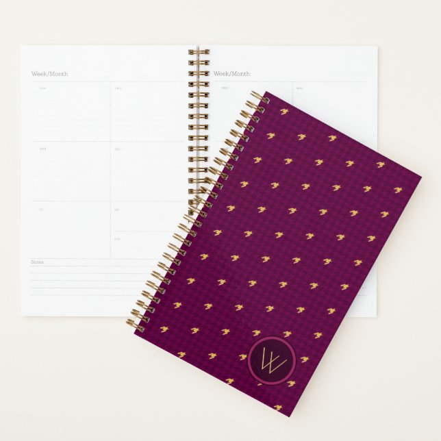 Planificateur à carreaux Houndstooth rose avec acc (Devant avec enveloppe)