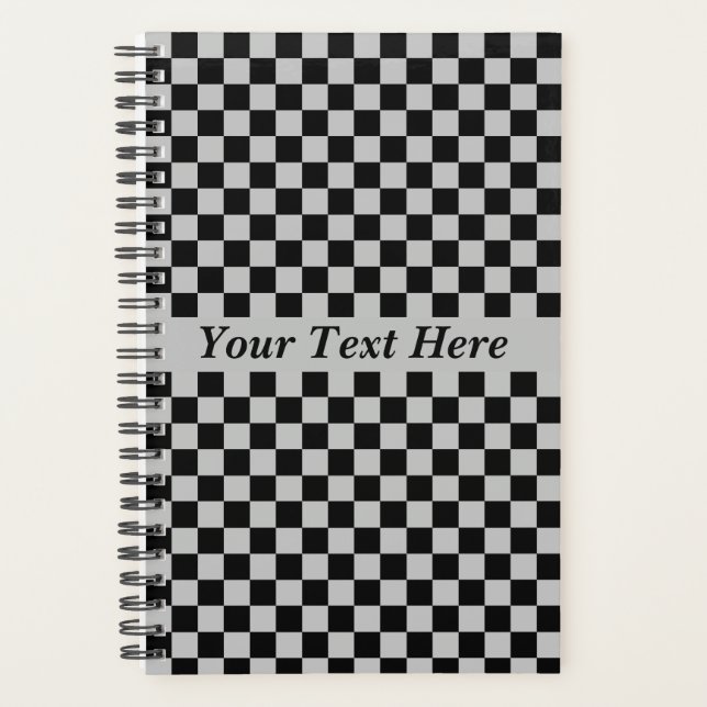 Planificateur À damiers gris noir avec texte perso (Devant)