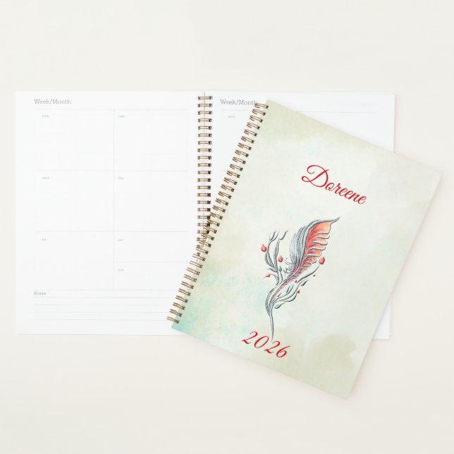 Planificateur à l'aquarelle florale à plume élégan (Devant avec enveloppe)