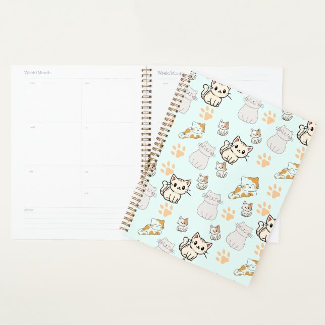 Planificateur à motif de chatons et de pattes Kawa (Devant avec enveloppe)