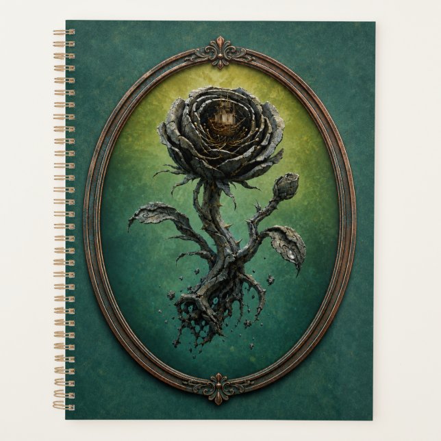 Planificateur à reliure spirale avec une rose surr (Devant)