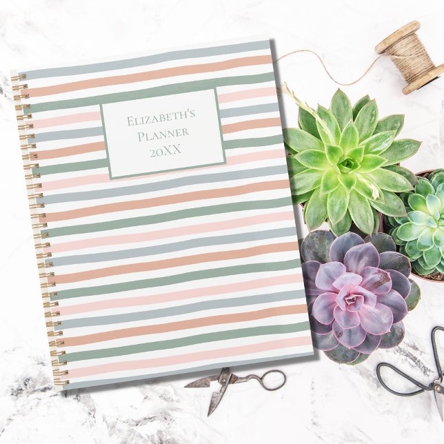 Planificateur annuel Bohème rayé rose bleu vert sa (Créateur téléchargé)