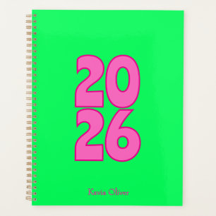 Planificateur annuel écriture grasse vert et rose
