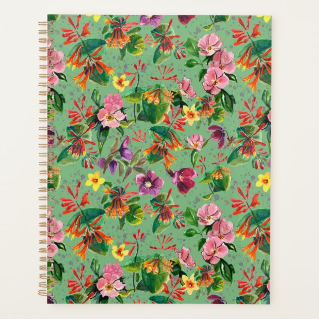Planificateur aquarelle de fleurs de jardin vert s (Devant)