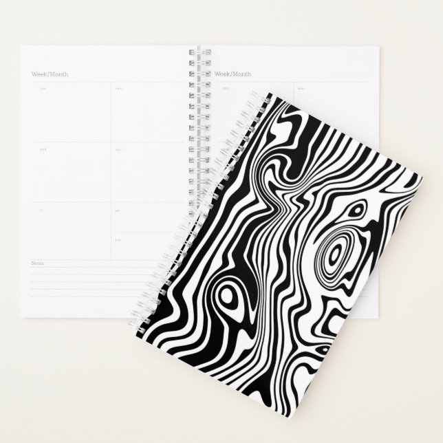 Planificateur avec bandes ondulées noires et blanc (Devant avec enveloppe)