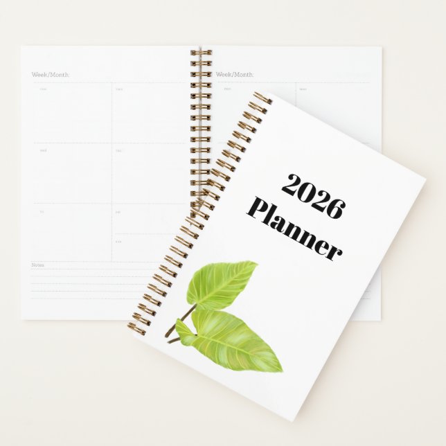 Planificateur blanc minimal avec Feuilles verts pe (Devant avec enveloppe)