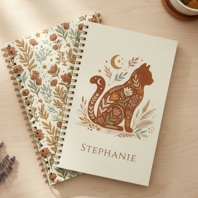 Planificateur Boho Cat – Cadeau Félin Céleste (Floral cat planner)