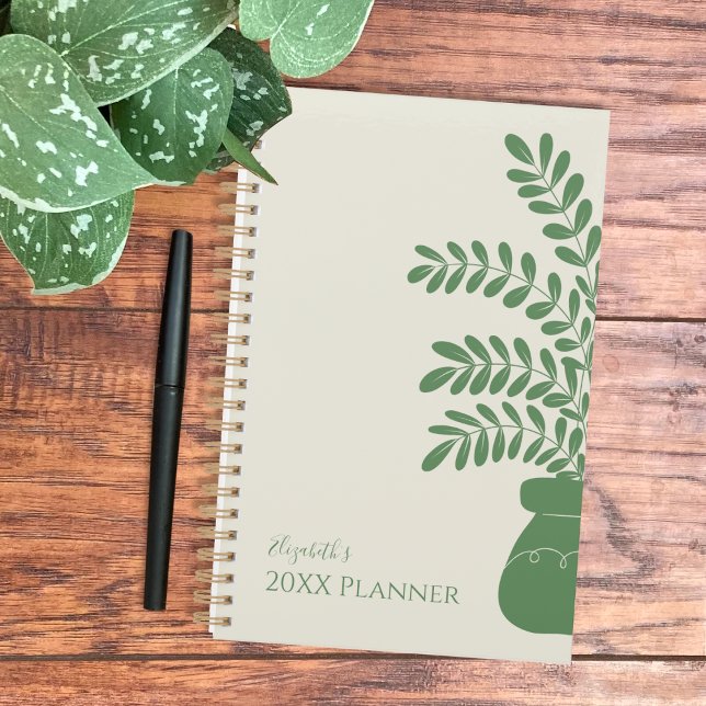 Planificateur botanique jaune et vert (Yellow and olive green simple botanical weekly and monthly planner . )