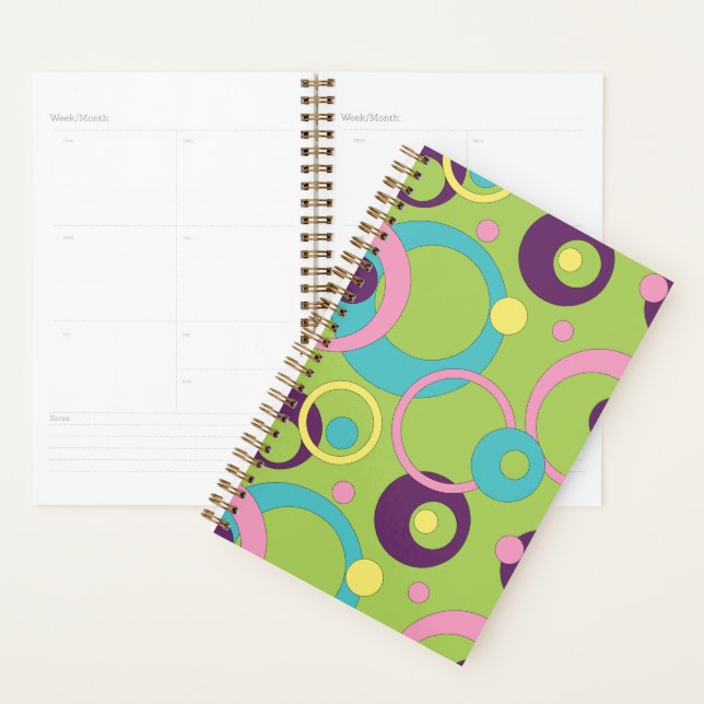 Planificateur Cercles Verts Funky (Devant avec enveloppe)