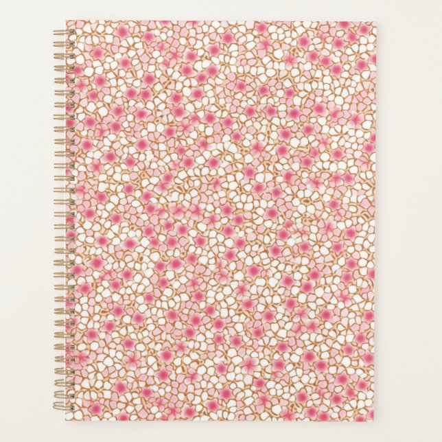 Planificateur Chiyogami en fleurs rose et blanc (Devant)