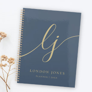 Planificateur d'affaires Chic Navy Or Monogramme I