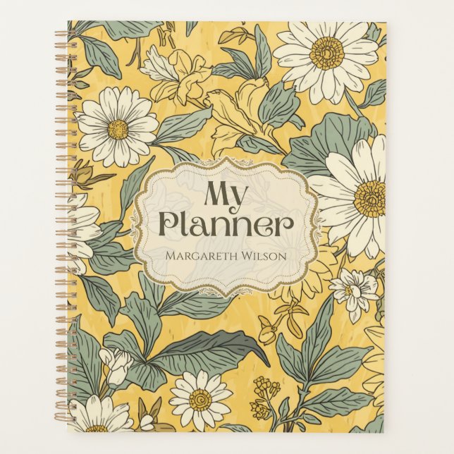 Planificateur de calendrier floral jaune Cahier d' (Devant)