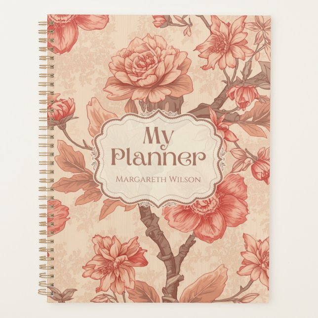 Planificateur de calendrier floral orange Cahier é (Devant)