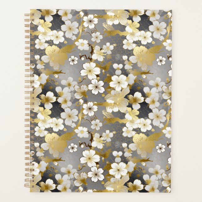 Planificateur de chiyogami à fleurs blanches (Devant)