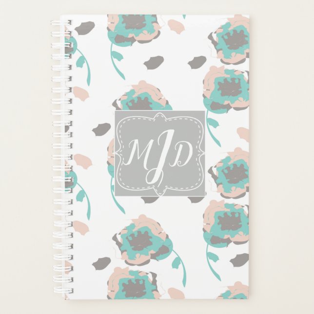Planificateur de design floral chic à monogramme r (Devant)