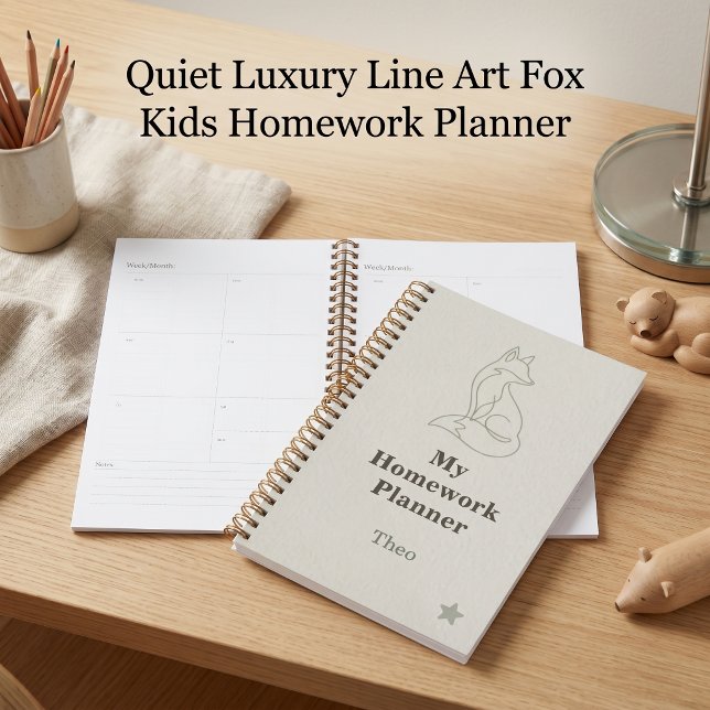 Planificateur de devoirs Line Art Fox Kids Luxe di (Quiet Luxury Line Art Fox Kids Homework Planner)