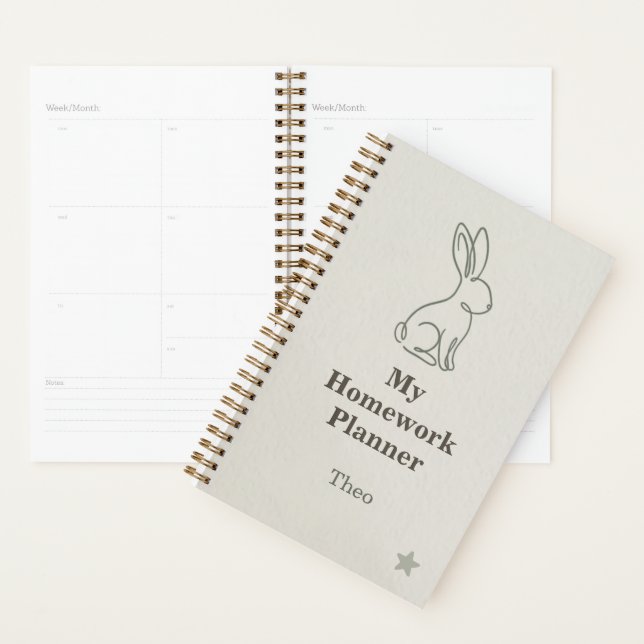 Planificateur de devoirs pour enfants Lapin en Art (Devant avec enveloppe)