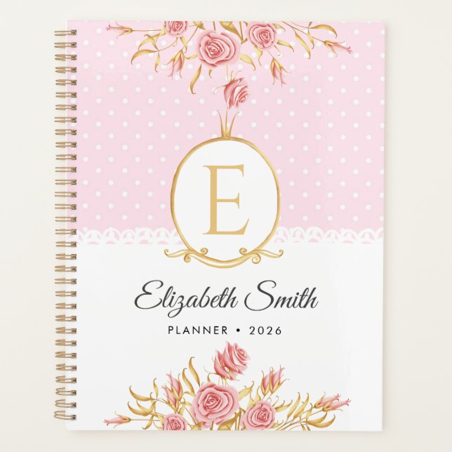 Planificateur de Filles Mignonnes Roses en Or et R (Devant)