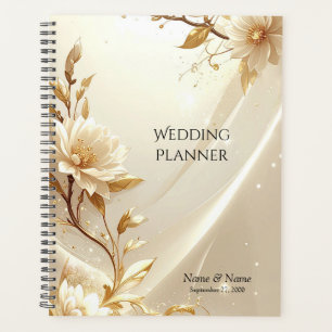 Planificateur de fleurs blanches et dorées