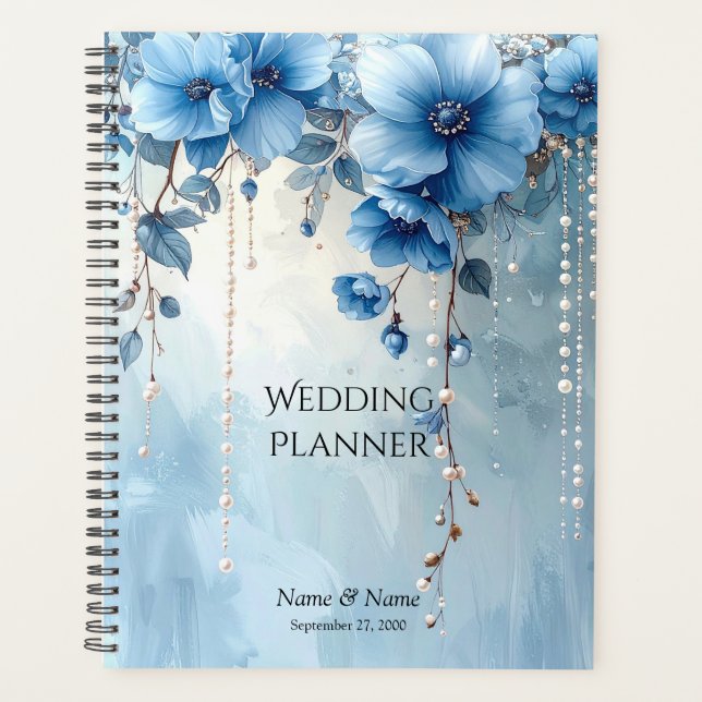 Planificateur de fleurs bleues et de perles (Devant)