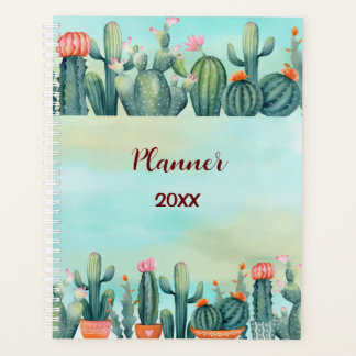 Planificateur de fleurs de cactus aquarelle