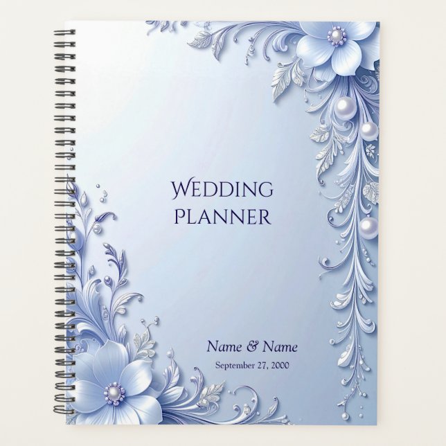 Planificateur de fleurs ornées bleues avec perles (Devant)